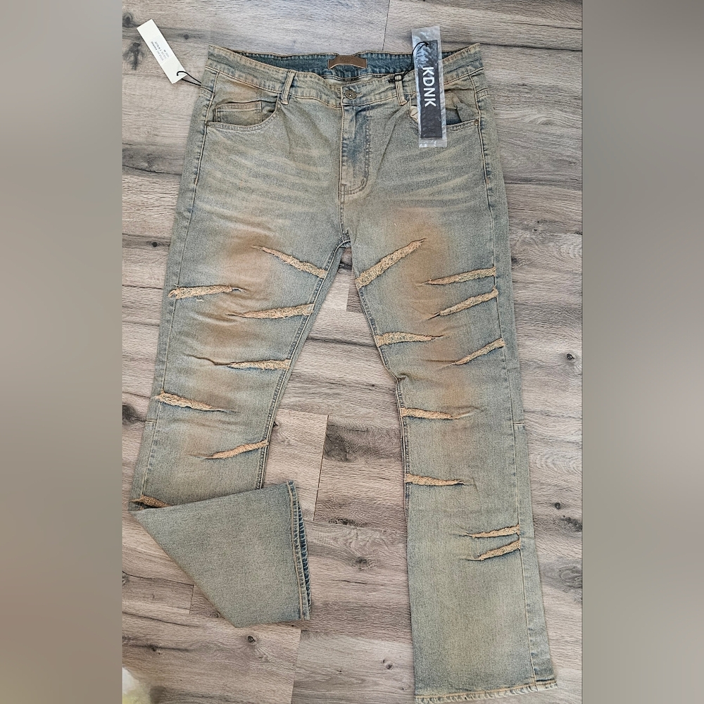 KDNK Distressed Flare Skinny Jeans